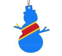 Lot de 6 décorations de Noël en bois en forme de bonhomme de neige Drapeau du Congo - Peut être accroché aux arbres de Noël et aux fenêtres