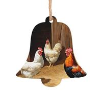 Lot de 6 décorations de Noël en bois en forme de cloche à suspendre pour sapin de Noël, emballage cadeau, motif poule et coq
