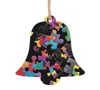 Lot de 6 décorations de Noël en bois en forme de cloche à suspendre pour sapin de Noël (sensibilisation à l'autisme)