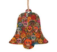 Lot de 6 décorations de Noël en bois en forme de cloche, art folklorique mexicain à suspendre pour sapin de Noël, étiquettes de vœux rustiques à suspendre pour décoration de Noël