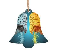 Lot de 6 décorations de Noël en bois en forme de cloche, fonctions cerveau gauche et droit, décorations à suspendre pour sapin de Noël, étiquettes de vœux rustiques à suspendre pour décoration de la