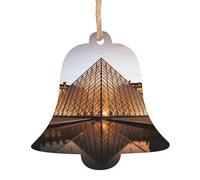 Lot de 6 décorations de Noël en bois en forme de cloche, musée du Louvre à Paris, décorations à suspendre pour sapin de Noël, étiquettes de vœux de Noël rustiques à suspendre pour décoration de la