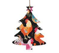 Lot de 6 décorations de Noël en bois en forme de coq mignons à suspendre pour sapin de Noël