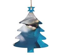 Lot de 6 décorations de Noël en bois en forme de dauphin avec sourire pour sapin de Noël - Étiquettes de vœux de Noël rustiques à suspendre pour décoration de Noël