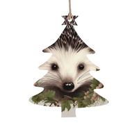 Lot de 6 décorations de Noël en bois en forme de hérisson dans une couronne florale à suspendre pour sapin de Noël - Étiquettes de vœux rustiques à suspendre pour décoration de Noël