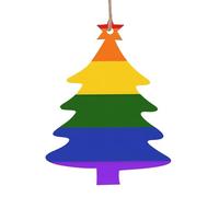 Lot de 6 décorations de Noël en bois en forme de sapin de Noël à suspendre pour emballage cadeau de sapin de Noël (drapeau arc-en-ciel)