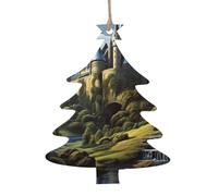Lot de 6 décorations de Noël en bois en forme de sapin de Noël, bois et château, décorations à suspendre pour sapin de Noël rustiques, étiquettes artisanales pour décoration de Noël