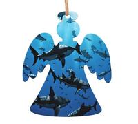 Lot de 6 décorations de Noël en bois faites à la main en forme de requin marteau, décoration de vacances respectueuse de l'environnement, corde de chanvre pour décoration murale d'arbre