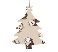 Lot de 6 décorations de Noël en bois imprimé furet poilu en forme de sapin de Noël