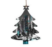 Lot de 6 décorations de Noël en bois imprimées avec peintures de New York en forme de sapin de Noël