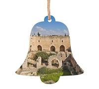 Lot de 6 décorations de Noël en bois Israël à la tour de David en forme de cloche à suspendre pour le Nouvel An et les fêtes