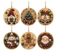 Lot de 6 décorations de Noël en bois pour adultes | Kits d'art en perles de diamant, décorations de Noël à suspendre avec perles, pierres précieuses de forme spéciale et ficelle