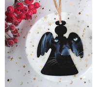 Lot de 6 décorations de Noël en bois pré-percées en forme de panthère avec yeux bleus à suspendre pour sapin de Noël, hiver, Nouvel An, vacances, maison, ange, décoration de ferme