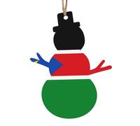 Lot de 6 décorations de Noël en forme de bonhomme de neige avec drapeau du Soudan du Sud - Peut être accroché sur les arbres de Noël et les fenêtres