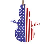 Lot de 6 décorations de Noël en forme de bonhomme de neige bleu et rouge avec drapeau américain imprimé pour accrocher sur les cheminées et les rebords de fenêtre