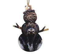 Lot de 6 décorations de Noël en forme de bonhomme de neige en bois imprimé bison d'Amérique du Nord - À accrocher sur les cheminées et les rebords de fenêtre