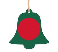 Lot de 6 décorations de Noël en forme de cloche en bois avec drapeau du Bangladesh - Peut être accroché sur les arbres de Noël et les fenêtres