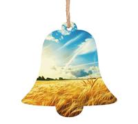 Lot de 6 décorations de Noël en forme de cloche en bois imprimé champ de blé pour sapin de Noël