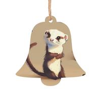 Lot de 6 décorations de Noël en forme de clochette en bois avec imprimé furet poilu