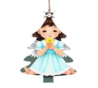 Lot de 6 décorations de Noël en forme de sapin de Noël avec impression de petits anges - Peut être accroché sur les arbres de Noël et les fenêtres