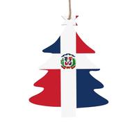 Lot de 6 décorations de Noël en forme de sapin de Noël avec impression République dominicaine - Peut être accrochée sur les arbres de Noël et les fenêtres