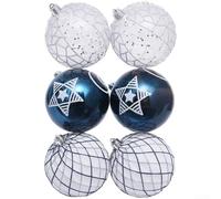 Lot de 6 décorations de Noël peintes à la main avec boules d'arbre de vacances style réseaux sociaux pour décoration de maison festive et célébration saisonnière (F)