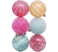 Lot de 6 décorations de Noël peintes à la main avec boules de vacances style médias sociaux conçues pour une utilisation en plastique durable (E)