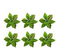 Lot de 6 décorations de Noël poinsettia à paillettes pour sapin de Noël, fête de mariage, maison, jardin, festival, argenté, vert, bleu, rouge, marron, jaune (vert)