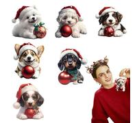 Lot de 6 décorations de Noël pour sapin de Noël en forme de chien avec bonnet de Père Noël en acrylique 2D pour les amoureux des chiens