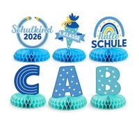 Lot de 6 décorations de rentrée scolaire pour garçon - Bleu - En nid d'abeille - Chiffres arc-en-ciel - Décoration de table pour garçon - Pour la rentrée scolaire