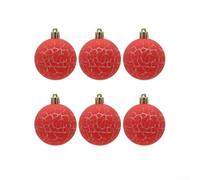 Lot de 6 décorations de sapin de Noël avec motif macaron et boules décoratives uniques à finition craquelée pour la décoration saisonnière de la maison et du commerce (rouge)