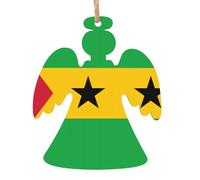 Lot de 6 décorations de sapin de Noël en bois avec drapeau de Sao Tomé-et-Principe - Décoration vintage pour décoration d'intérieur