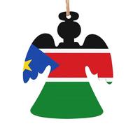 Lot de 6 décorations de sapin de Noël en bois avec drapeau du Soudan du Sud - Décoration vintage pour décoration d'intérieur