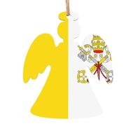 Lot de 6 décorations de sapin de Noël en bois en forme d'ange - Drapeau du Vatican - Décorations vintage pour décoration d'intérieur