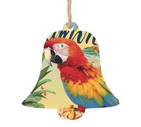 Lot de 6 décorations de sapin de Noël en bois en forme de cloche pour perroquet, ananas, oiseaux - Décoration à suspendre et décoration festive pour la maison