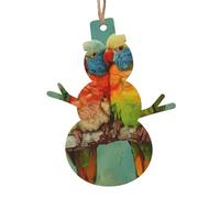 Lot de 6 décorations de sapin de Noël en bois imprimé perroquet en forme de bonhomme de neige pour sapin de Noël, décoration à suspendre et décoration festive pour la maison