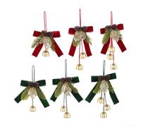Lot de 6 décorations de sapin de Noël en velours rouge et vert avec motifs uniques simples, doubles, triples cloches pour décoration de fête à la maison