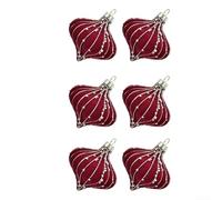 Lot de 6 décorations de sapin de Noël faites à la main avec velours floqué et détails peints à la main pour une utilisation saisonnière (rouge)