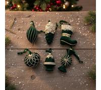 Lot de 6 décorations de sapin de Noël floquées de forme unique pour fenêtre festive, pendentifs à suspendre (vert)