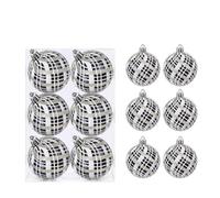 Lot de 6 décorations de sapin de Noël vintage noires et blanches - 6 cm et 8 cm - Boules brillantes pour décoration de vacances, couronnes de mariage, fiançailles et projets de bricolage (6 cm)