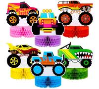 Lot de 6 décorations de table en nid d'abeille Monster Truck pour fête d'anniversaire pour garçons et filles