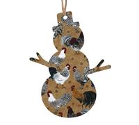 Lot de 6 décorations de vacances imprimées coq et poulet, motif ange, cloche, arbre de neige, bonhomme de neige, décoration en bois pour Noël à suspendre