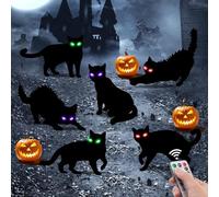 Lot de 6 décorations d'Halloween en forme de chat noir avec yeux lumineux à DEL - Décoration d'Halloween - Imperméable - Décorations d'extérieur effrayantes pour patio, pelouse