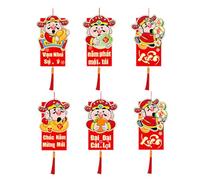 Lot de 6 décorations du Nouvel an Chinois vietnamien 2026 - Cheval - Décorations de Festival de Printemps pour en Pot, bibliothèque, Maison, Porte, Mur, fenêtre, Porte