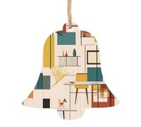 Lot de 6 décorations en bois à motifs modernes du milieu du siècle - Convient pour décorer les arbres de Noël, les portes et les fenêtres - Forme de cloche