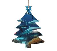 Lot de 6 décorations en bois de requin sous-marin en forme de sapin de Noël, pendentifs décoratifs à suspendre, design vintage pour les vacances