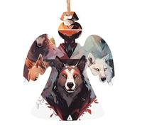Lot de 6 décorations en bois en forme d'ange en forme de loup et de renne - Pendentifs décoratifs à suspendre - Design vintage pour les vacances