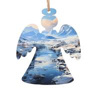 Lot de 6 décorations en bois en forme d'ange, paysage de montagne enneigée, pendentifs décoratifs à suspendre, design vintage pour les vacances