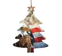 Lot de 6 décorations en bois en forme de bonhomme de neige avec drapeau américain - Motif aigle de feu - Double face à suspendre pour Noël