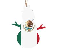 Lot de 6 décorations en bois en forme de bonhomme de neige avec drapeau du Mexique - Convient pour décorer les arbres de Noël, les portes et les fenêtres